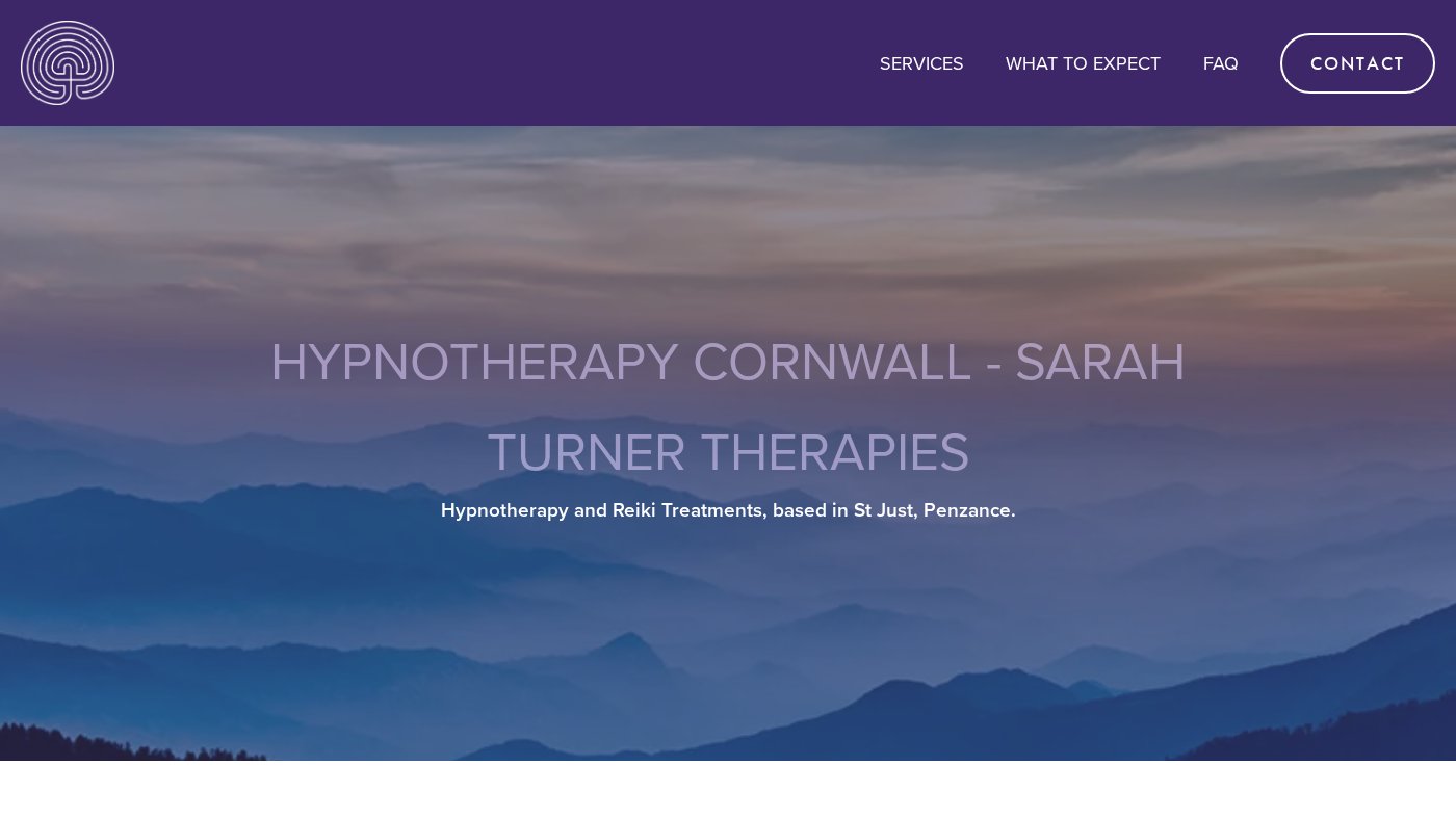 Website design in Cornwall by Lee Searle: homepage of Sarah Turner Therapies, a hypnotherapy and Reiki practice in St Just, near Penzance